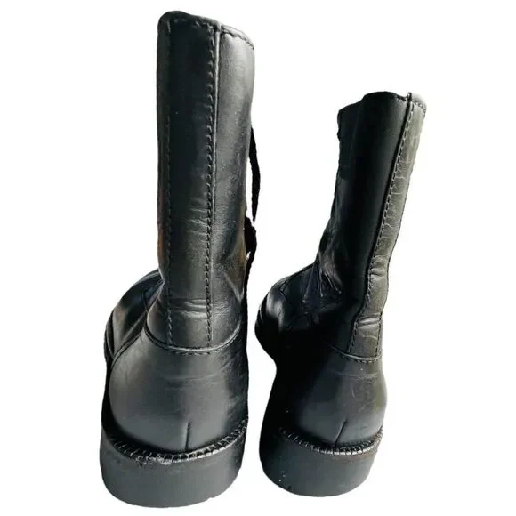 BALLY Rare Vintage Bally Black Leather Lace Up Combat Boots Size 7